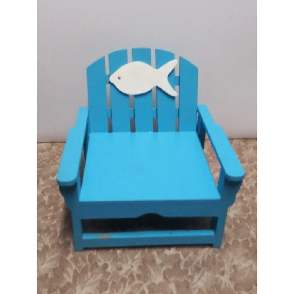 ?ADIRONDACK BEACH CHAIR Doll chair Blue wooden w/fish RARE